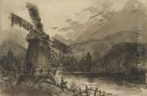 A Windmill With Figures In The Foreground by David I Cox