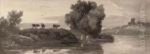 A River Landscape With Figures And Cattle A River Landscape With Figures And Cattle