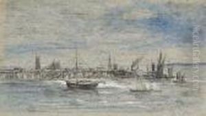 Harbor Scene With Boats By A Pier