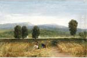 Harvesters In A Welsh Valley by David I Cox