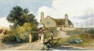 A Washerwoman Returning To A Cottage A Washerwoman Returning To A Cottage