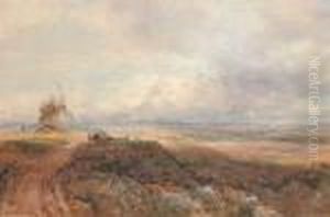 An Old Windmill And Travellers On A Moor