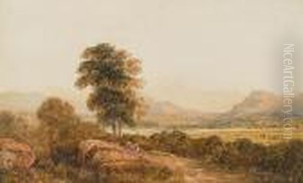 Figures Resting On A Path With Mount Snowdon In The Distance - view 1