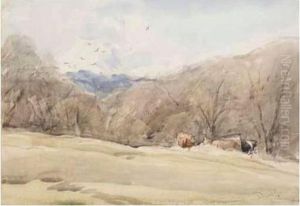Cattle On A Wooded Bank by David I Cox