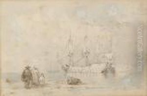 View Of A Warship; Rural Landscape by David I Cox