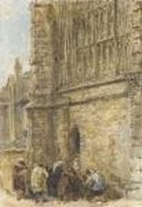 Figures Receiving Alms At The Church Door by David I Cox