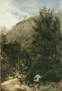 An Angler On The River Llugwy, Bettws-y-coed by David I Cox