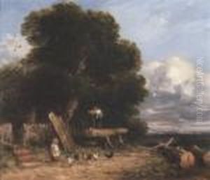 Landscape With A Figure Sawing Wood Beneath A Tree