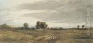 A Landscape At Dusk With A Woman And Child Walking Home, Possibly Clapham Common by David I Cox