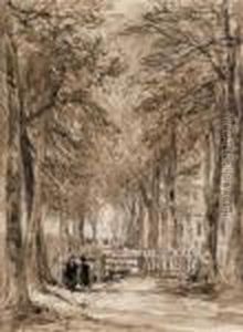 Figures In A Wooded Lane Leading To Bettws-y-coed Church by David I Cox