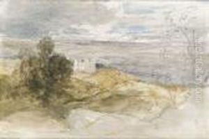 A Distant View Of A Castle, Possibly Penrhyn Castle Near Bangor, North Wales by David I Cox