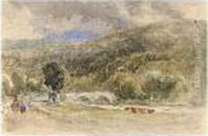 Cattle Grazing By A River, Woodland Beyond Cattle Grazing By A River, Woodland Beyond