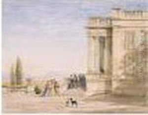 Figures On A Terrace With Greyhounds