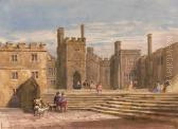 Figures In Historical Costume Before Haddon Hall, Derbyshire - view 1