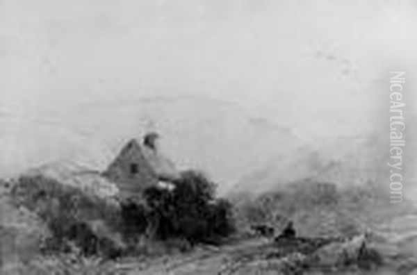 A Figure Seated On The Side Of A Track, Below A Cottage - view 1