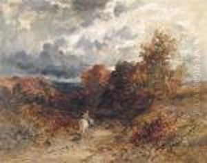 Figure On A Horse In An Autumn Landscape by David Cox
