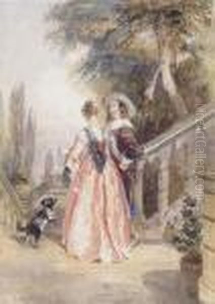 A Couple By Some Stone Steps, Possibly Powis Castle - view 1