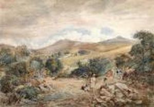 Figures On A Track In A Moorlandlandscape by David Cox