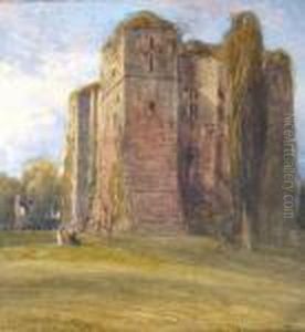Figures By Castle Ruins Possibly Old Wardourcastle, Wiltshire by David Cox