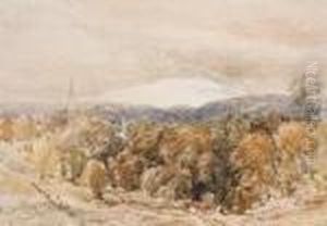 Village In Wooded Mountain Landscape by David Cox