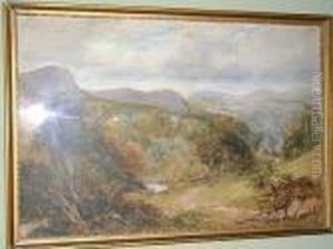 Valley With Stream And Hills In The Distance by David Cox