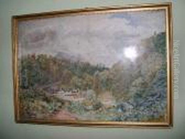 Country Scene With Stream And Mountains Beyond - view 1