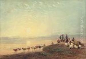 Figures Crossing The Sands, Ulverston by David Cox