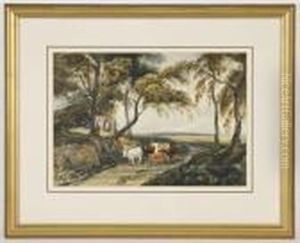 Depicting Cattle In A Landscape by David Cox