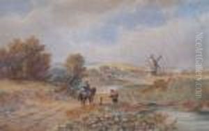 Landscape With Windmill And Travellers by David Cox
