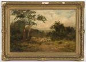A Flock Of Sheep In A Landscape A Flock Of Sheep In A Landscape