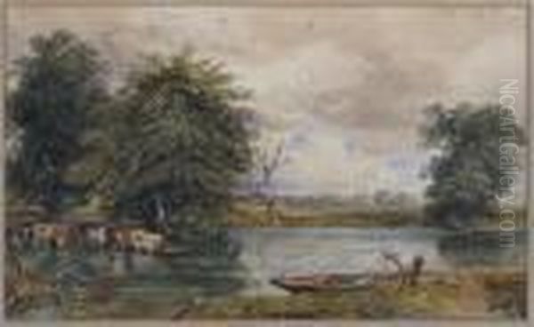 River Landscape With Cattle And A Punt - view 1