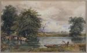 River Landscape With Cattle And A Punt