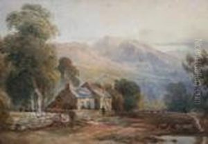 Figures By A Rural Cottage With Distant Cattle