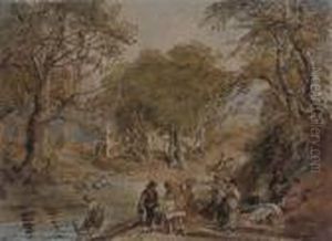 Figures Washing At The River by David Cox