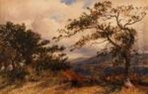 Figures And Cattle In A Country Landscape by David Cox