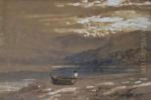 Figure Fishing In A Highland Lake Scene Figure Fishing In A Highland Lake Scene