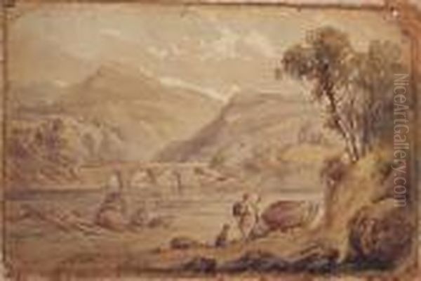 Figures In A Highland Water Landscape - view 1