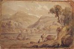 Figures In A Highland Water Landscape by David Cox