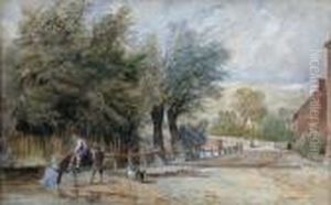 Ahorseman Watering His Horse At A Mill Stream Watercolour 27 X43cm