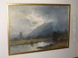 A Stormy River Landscape, A Fisherman To The Fore by David Cox