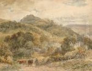 Drover With Cattle In A Country Lane by David Cox