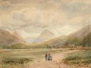 Figures With A Goat In A Rural Landscape by David Cox
