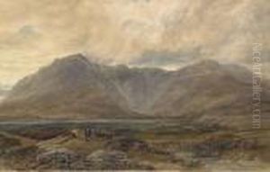 Peat Cutters In A Mountainous Landscape