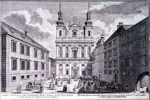 View of the Jesuitenkirche and Dr Ignaz Seipal Platz in Vienna by Salomon Kleiner
