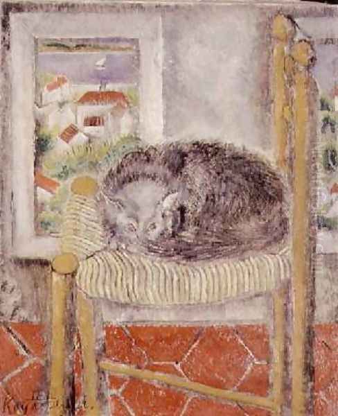 Cat on a rush chair - view 1