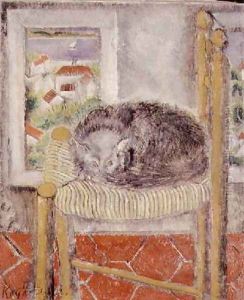 Cat on a rush chair by Sei Koyanagui