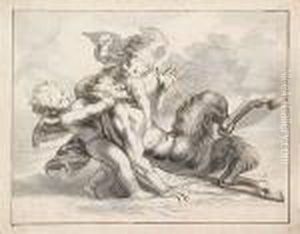 A Satyr Held Down And Punished By Two Wingedamorettes by Antoine Coypel