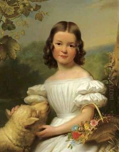Portrait of a girl in a white dress by Jan Adam Janszoon Kruseman
