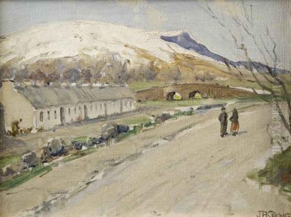 Figures On Road By Cottages, West Of Ireland - view 1