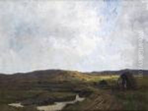 Donegal Bogland Scene With Figures Building Turf Stacks